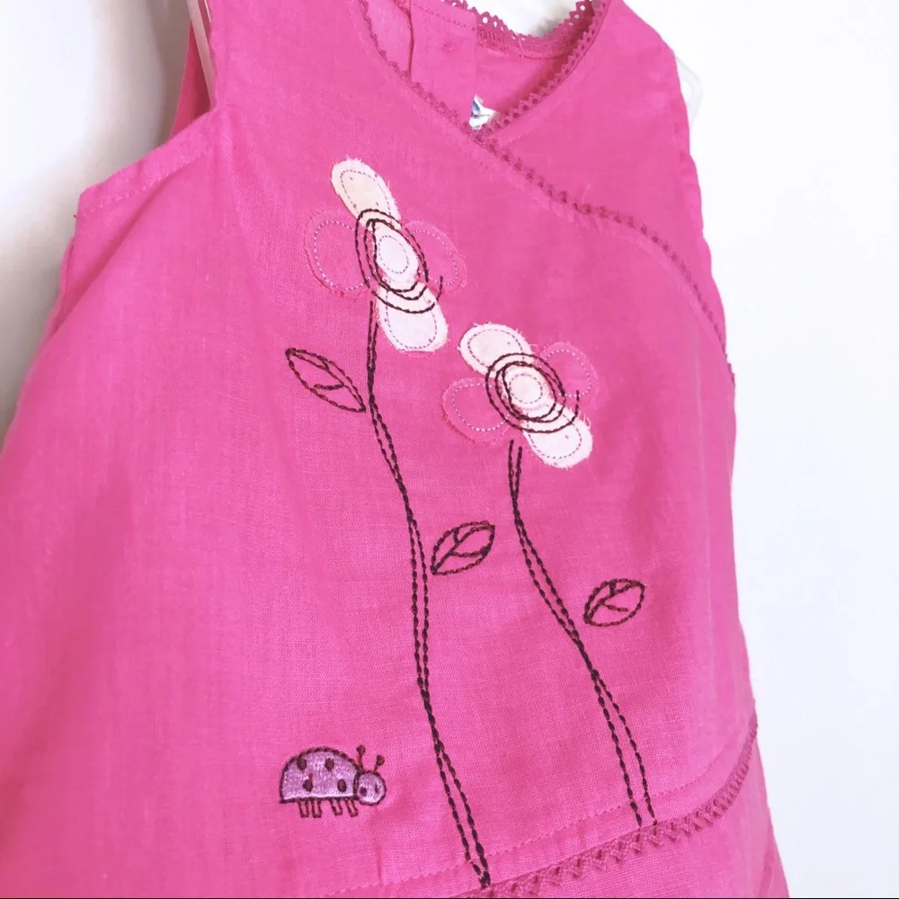 12 Month New Agabang Dress Linen Cotton Embroidered Appliques Pink‎ Toddlers